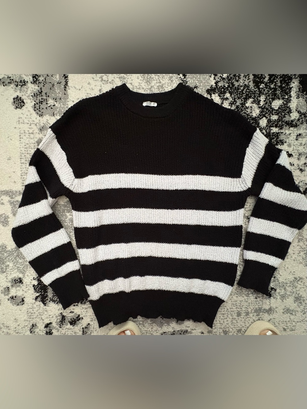 Ardene Black & White Striped Crewneck Sweater